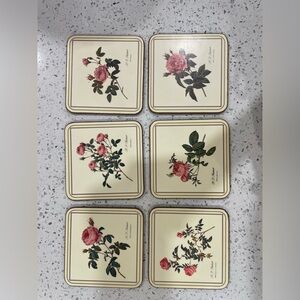6 x Pimpernel Coasters with Redoute Rose, Made in England, Cork Coasters